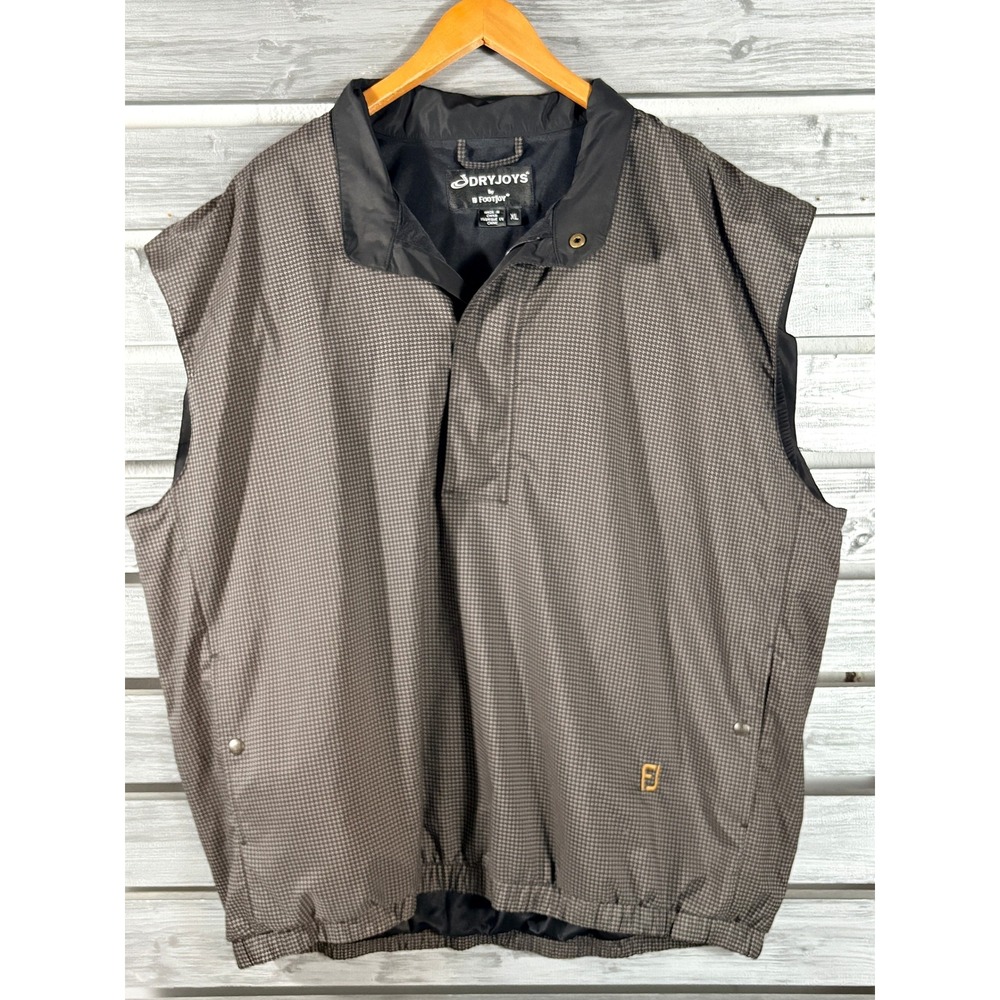 FootJoy DryJoys Mens XL Golf Vest Brown Houndstooth Pullover Lined Windbreaker